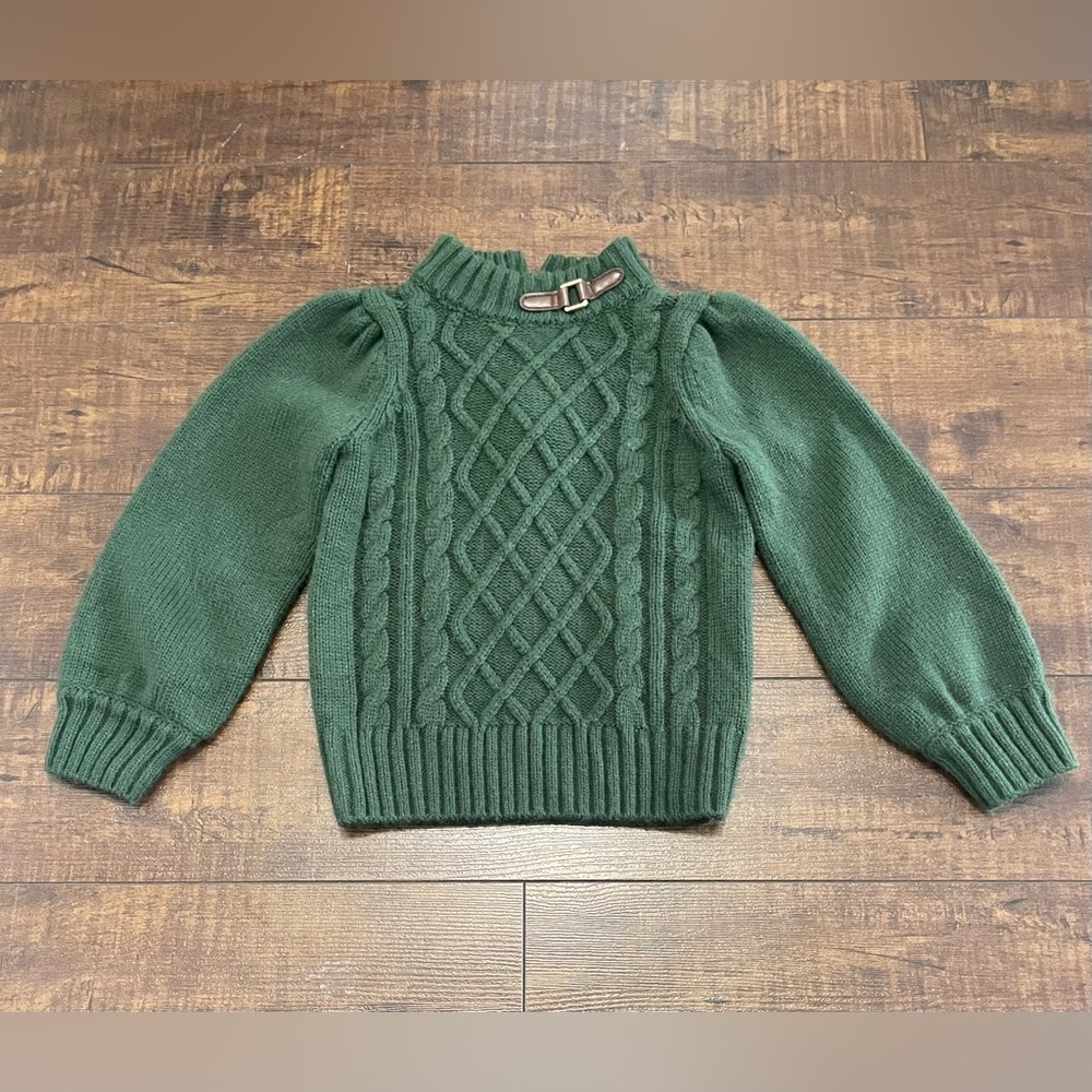 Janie and Jack Girls Green Cable Knit Sweater Equestrian Preppy Cabincore 3T